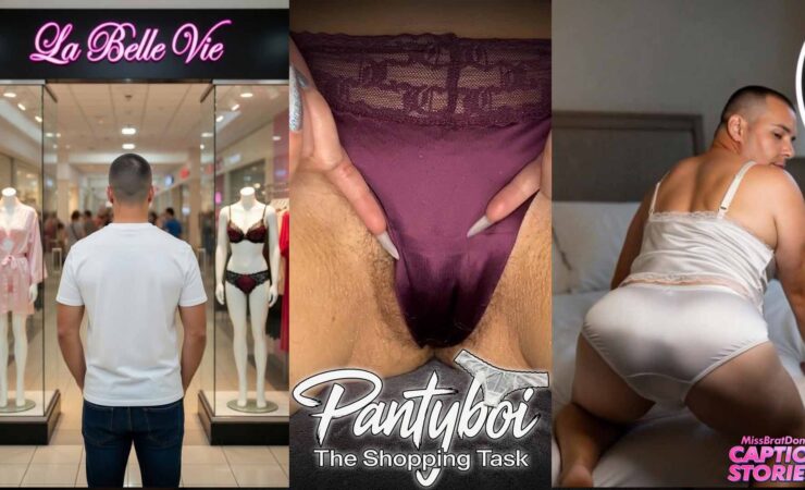 Pantyboi goes to the lingerie shop and buying satin panties
