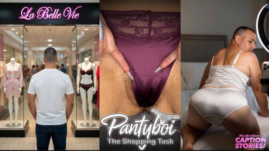 Pantyboi goes to the lingerie shop and buying satin panties